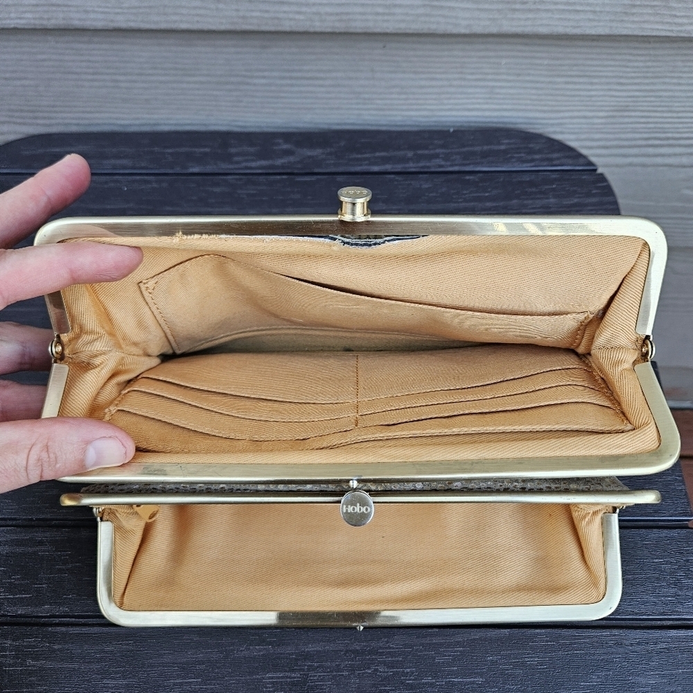 HOBO International Lauren Clutch Wallet Exotic Snakeskin Gold Organizer Bag - Picture 13 of 16